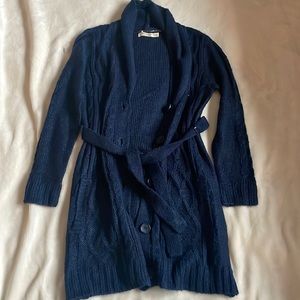 Long Navy Blue Wool cardigan, size small
